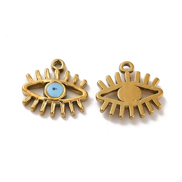 

PandaHall Ion Plating(IP) 304 Stainless Steel Enamel Charms, Evil Eye Charm, Golden, 12.5x13x2mm, Hole: 1mm Stainless Steel+Enamel Evil Eye