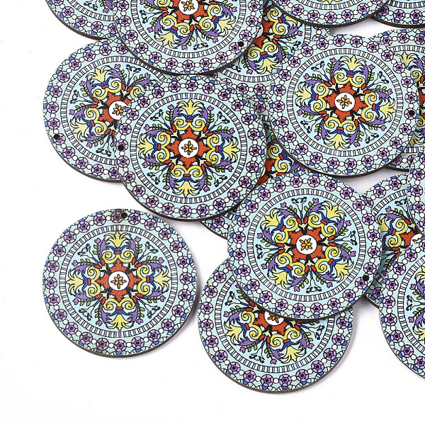

PandaHall Printed Basswood Pendants, Back Random Color, Flat Round, Colorful, 45x3mm, Hole: 1.5mm Wood Flat Round