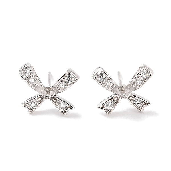

PandaHall 925 Sterling Silver Micro Pave Cubic Zirconia Earring Settings Findings, for Half Drilled Beads, Bowknot, Real Platinum Plated...