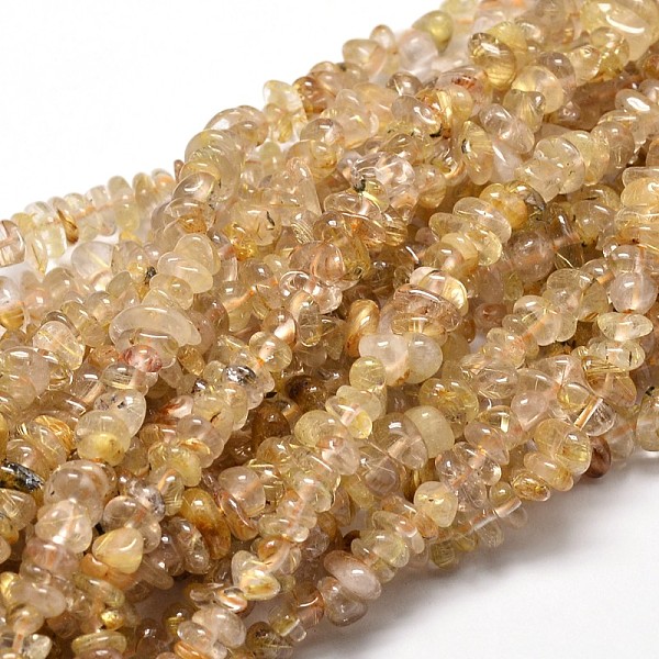 

PandaHall Natural Rutilated Quartz Chip Beads Strands, 5~14x4~10mm, Hole: 1mm, about 15.5 inch~16.1 inch Rutilated Quartz Chip