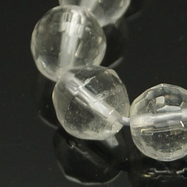PandaHall Gemstone Beads Strands, Quartz Crystal, Faceted, Round, Clear, 6mm, Hole: 1mm Quartz Crystal Round Clear