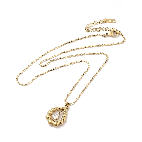 

PandaHall Clear Cubic Zirconia Teardrop Pendant Necklace with 304 Stainless Steel Ball Chains for Women, Golden, 16.54 inch(42cm) Cubic...