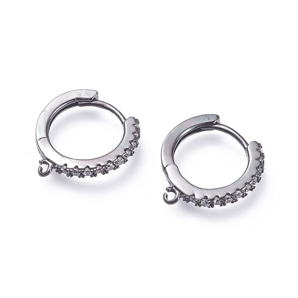 

PandaHall Brass Micro Pave Cubic Zirconia Huggie Hoop Earring Findings, with Horizontal Loops, Ring, Clear, Gunmetal, 15.5x14.5x2mm, Hole...