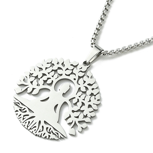 

PandaHall Titanium Steel Pendant Necklaces, Box Chain, Tree of Life, Stainless Steel Color, 23.50 inch(59.7cm) Titanium Steel Tree of Life