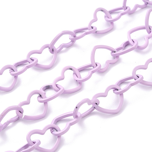 

PandaHall Spray Painted Brass Heart Link Chains, with Spool, Unwelded, Lilac, 15.5x19x2mm, 32.8 Feet(10m)/roll Brass Purple