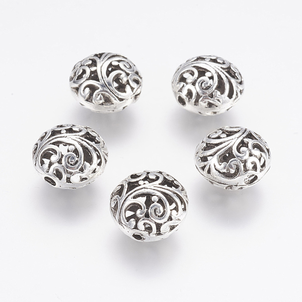 

PandaHall Tibetan Style Alloy Beads, Hollow, Flat Round, Antique Silver, 17x12mm, Hole: 2mm Alloy Flat Round