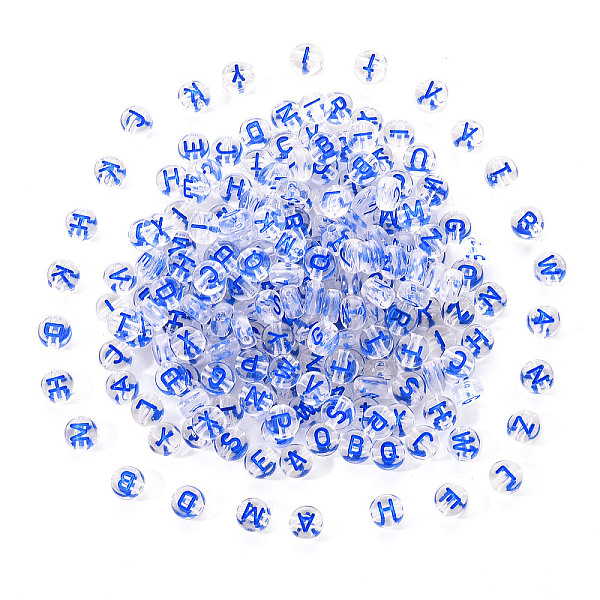 

PandaHall Transparent Clear Acrylic Beads, Horizontal Hole, Flat Round with Random Letter, Blue, 7x4mm, Hole: 1.6mm, 200pcs/set Acrylic Flat...