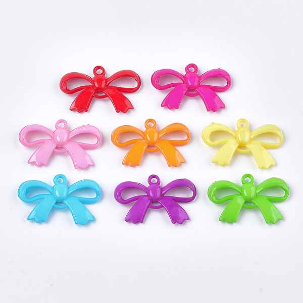 

PandaHall Opaque Solid Color Acrylic Pendants, Bowknot, Mixed Color, 24x37x6mm, Hole: 2mm, about 460pcs/500g Acrylic Bowknot Multicolor