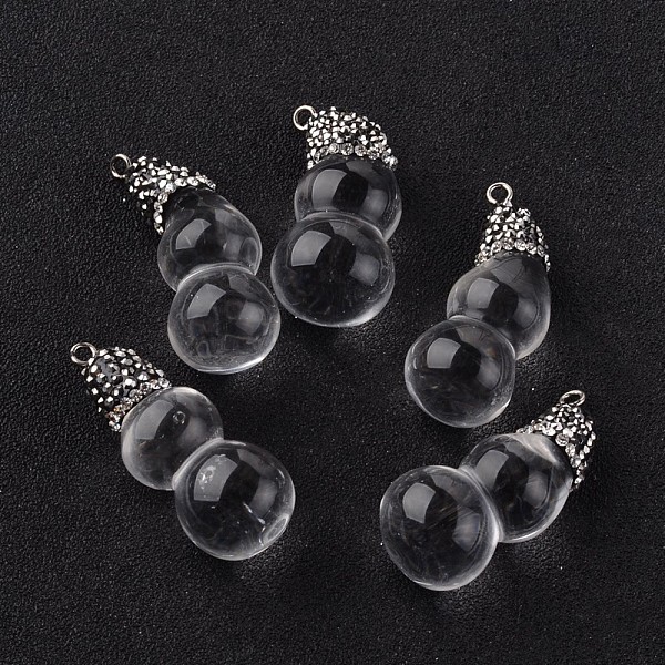 

PandaHall Calabash Natural Crystal Pendants, with Polymer Clay Rhinestone and Platinum Tone Brass Findings, 35~40x15~16mm, Hole: 2mm Quartz..., Clear