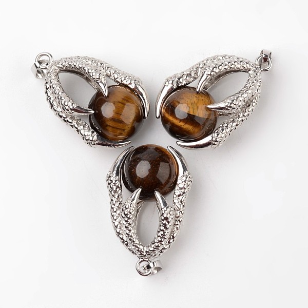 

PandaHall Eagle Claw Alloy Natural Tiger Eye Pendants, Platinum, 34~36x22~24x16mm, Hole: 5x8mm Tiger Eye Others