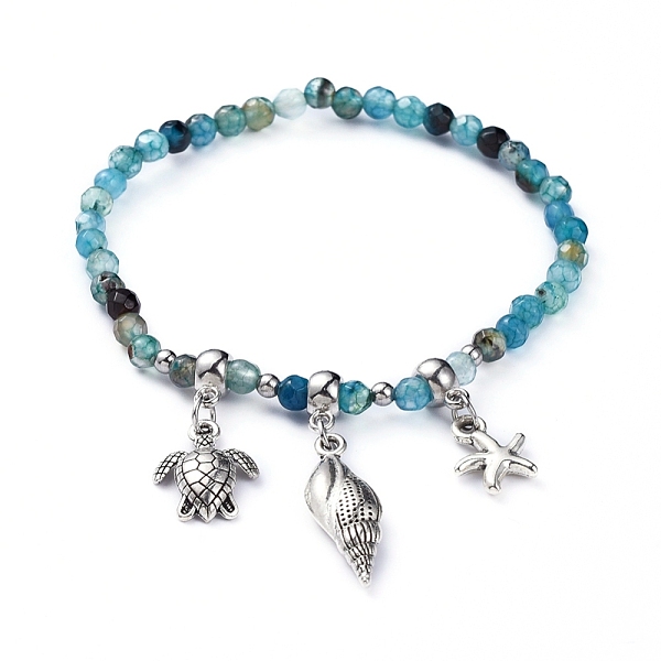 

PandaHall Dyed Natural Agate Stretch Bracelets, with Alloy Pendants and Tube Bails, Spiral Shell & Sea Turtle & Starfish, 2-1/8 inch(5.4cm)...
