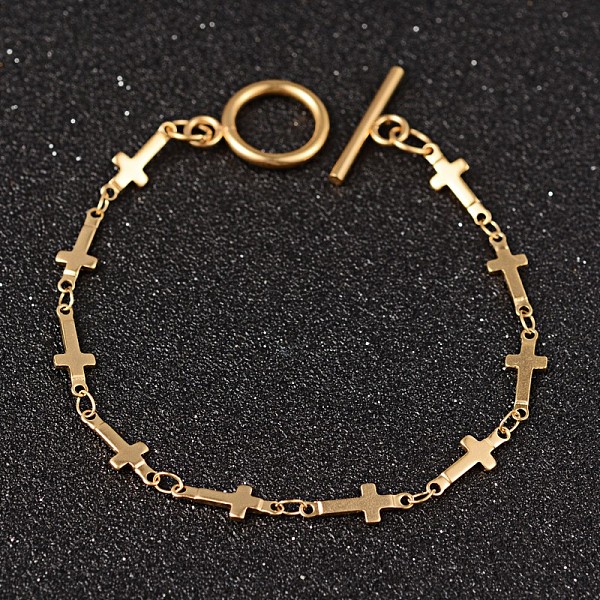 

PandaHall Cross 304 Stainless Steel Link Chain Bracelets, with OT Clasps, Golden, 7-1/4 inch(185mm), 5x1mm 304 Stainless Steel