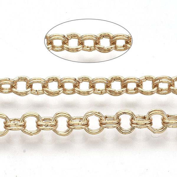 

PandaHall Iron Rolo Chains, Double Link Chains, Unwelded, with Spool, Light Gold, Link: 4x0.6mm, about 164.04 Feet(50m)/roll Iron