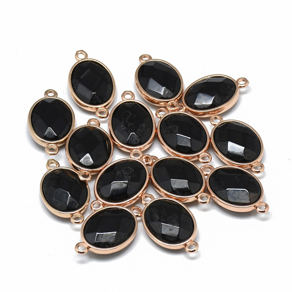 

PandaHall Dyed Natural Black Agate Links connectors, with Golden Tone Brass Findings, Faceted, Oval, 25x14x6~7mm, Hole: 2mm Black Agate Oval