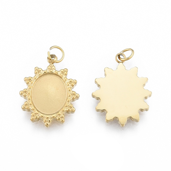 

PandaHall Ion Plating(IP) 304 Stainless Steel Pendant Cabochon Settings, with Jump Rings, Oval, Golden, 18x13.5x2mm, Jump Ring: 4x0.5mm...