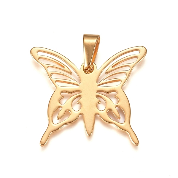 

PandaHall 304 Stainless Steel Pendants, Butterfly, Golden, 31x35x1mm, Hole: 10x4.5mm 304 Stainless Steel Butterfly