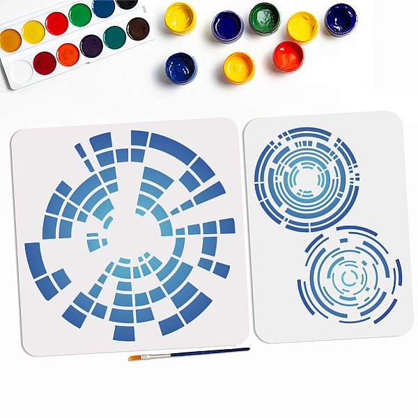 

PandaHall MAYJOYDIY 2pcs Focus Geometry Circle Stencil 11.8×11.8/11.7×8.3inch Large Bullseye Target Stencil 3 Focus Patterns Template with...