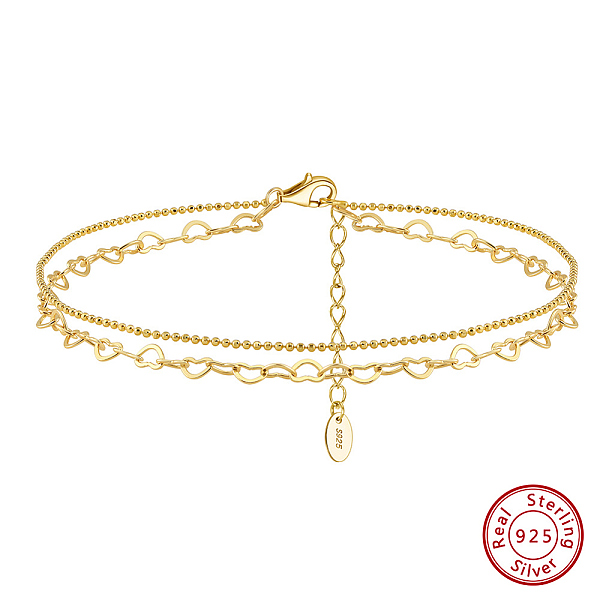 

PandaHall 925 Sterling Silver Anklet, Heart, Real 14K Gold Plated, 8-1/4 inch(21cm) Sterling Silver Heart