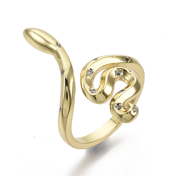 

PandaHall Brass Micro Pave Cubic Zirconia Cuff Rings, Open Rings, Nickel Free, Snake, Clear, Real 16K Gold Plated, Size 7, Inner Diameter...
