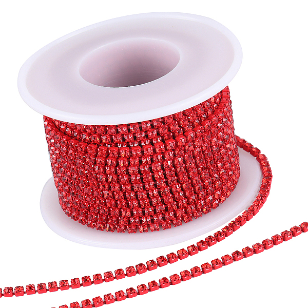 

PandaHall Gorgecraft 1 Roll Electrophoresis Iron Rhinestone Strass Chains, Rhinestone Cup Chains, with Spool, Light Siam, SS8.5, 2.4~2.5mm..., Red