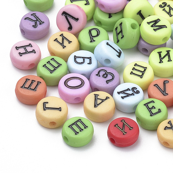 

PandaHall Opaque Acrylic Beads, Alphabet Style, Flat Round with Russian Alphabet, Mixed Color, 7x4mm, Hole: 1mm, about 3700pcs/500g Acrylic..., Multicolor