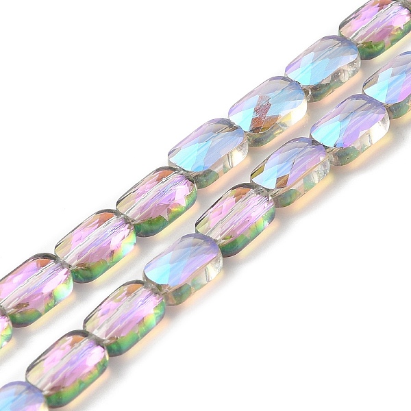 

PandaHall Transparent Electroplate Glass Beads Strands, Rainbow Plated, Faceted, Rectangle, Thistle, 9x6x4mm, Hole: 1.2mm, about..., Purple