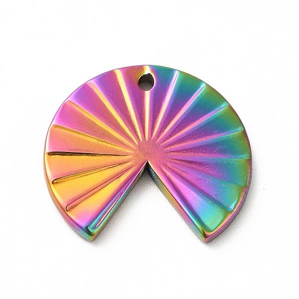 

PandaHall Ion Plating(IP) 304 Stainless Steel Pendants, Fan Charm, Rainbow Color, 18x20x2mm, Hole: 1.3mm 304 Stainless Steel Fan