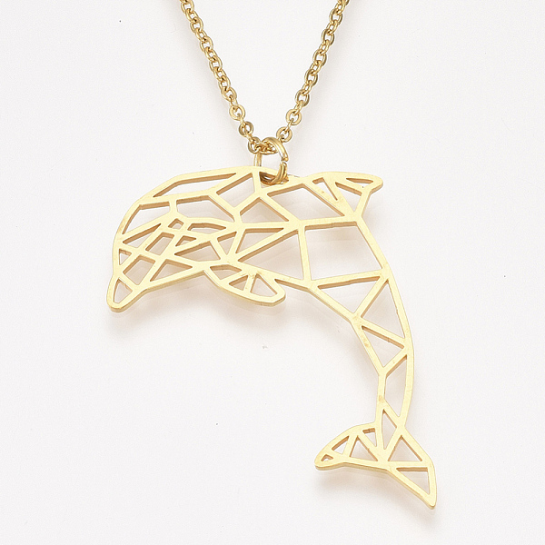 

PandaHall 201 Stainless Steel Dolphin Pendant Necklaces, with Cable Chains, Golden, 17.5 inch~17.9 inch(44.5~45.5cm), 1.5mm, Dolphin...