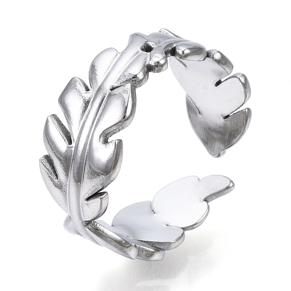 

PandaHall 304 Stainless Steel Leaf Open Cuff Ring for Women, Stainless Steel Color, US Size 6 3/4(17.1mm) 304 Stainless Steel