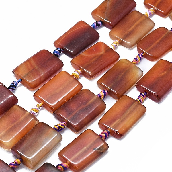 PandaHall Natural Red Agate Beads Strands, Dyed & Heated, Rectangle, Chocolate, 25~26x17~18x4~7mm, Hole: 2~2.5mm, about 12pcs/strand, 15.3...