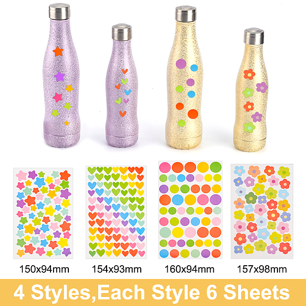 

PandaHall GOMAKERER 24 Sheets 4 Styles Self-Adhesive Stickers, Heart Star Sticker Dot Stickers Flower Laptop Stickers for Scrapbooking..., Multicolor