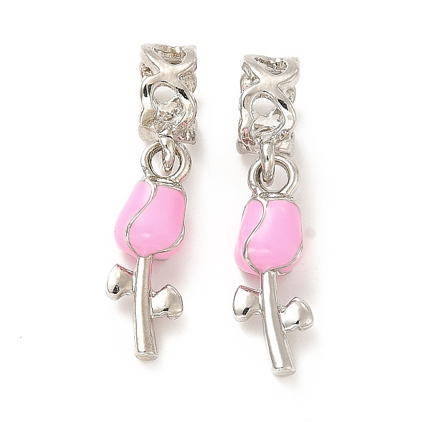 

PandaHall Rack Plating Alloy Pearl Pink Enamel European Dangle Charms, Large Hole Charms, Rose, Platinum, 26mm, Rose: 18.5x6.5x5.5mm, Hole...