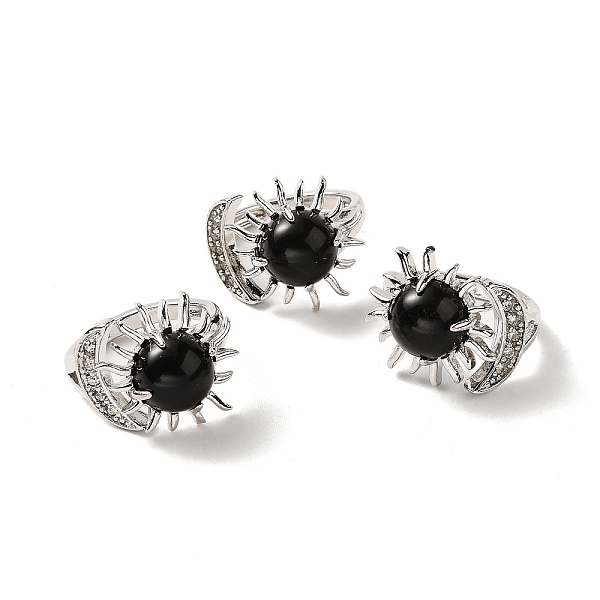 

PandaHall Natural Obsidian Sun & Moon Open Cuff Rings, Platinum Brass Jewelry for Women, Lead Free & Cadmium Free, Inner Diameter: 17~18mm...