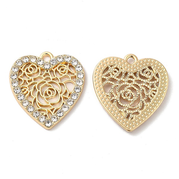 

PandaHall Alloy Rhinestone Pendants, Cadmium Free & Nickel Free & Lead Free, Heart with Flower Charms, Golden, 21x19.5x2mm, Hole: 1.6mm..., Clear