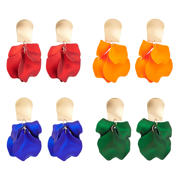 

PandaHall ANATTASOUL 4 Pairs 4 Colors Exquisite Acrylic Petaline Dangle Stud Earrings, Golden Alloy Cluster Long Drop Earrings for Women..., Multicolor