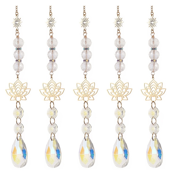 

PandaHall AB Color Teardrop Glass Suncatchers, with 201 Stainless Steel Lotus and Glass Bead, Wall Pendant Hanging Ornament for Home Garden...