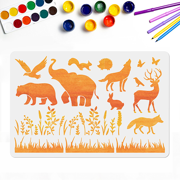 

PandaHall MAYJOYDIY Animal Stencils Forest Wildlife Stencils 60×40cm Bear Elephant Eagle Squirrel Hedgehog Wolf Rabbit Butterfly Bird Deer...