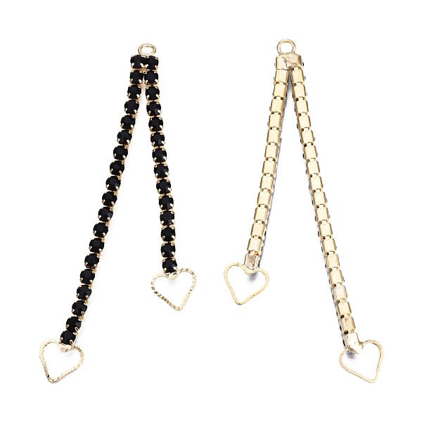 

PandaHall Brass Pave Rhinestone Chain with Heart Big Pendants, Cadmium Free & Nickel Free & Lead Free, Real 18K Gold Plated, Jet, 80x6x3mm..., Black