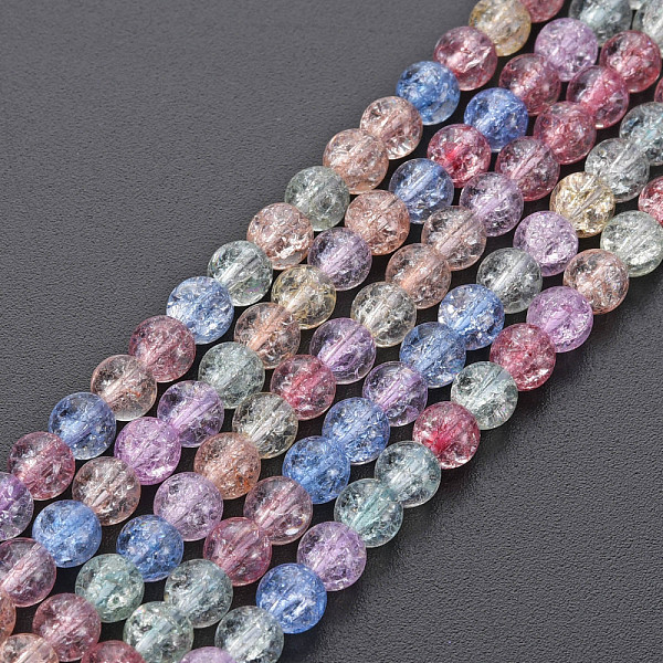 

PandaHall Crackle Glass Beads Strands, Dyed & Heated, Round, Colorful, 4mm, Hole: 0.8mm, about 98~100pcs/strand, 15.35 inch(39cm) Glass...