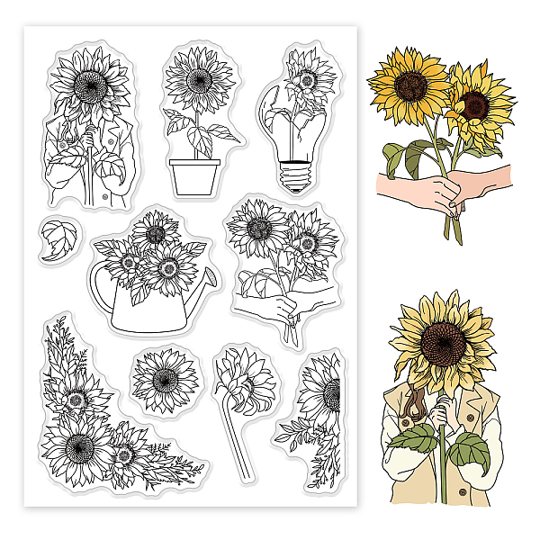 

PandaHall GLOBLELANDSunflower Potted Background Clear Stamps Spring Theme Transparent Stamps Flowers and Leaves Silicone Clear Stamp Seals...