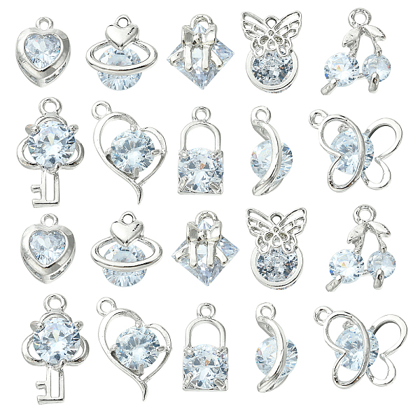 

PandaHall 20Pcs 10 Style Alloy Pendants, with Plastic Rhinestone, Mixed Shapes, Platinum, 13~21x8~12.5x4.5~7.5mm, Hole: 1.2~1.6mm..., Clear
