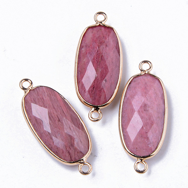 

PandaHall Natural Rhodochrosite Links Connectors, with Light Gold Plated Edge Brass Loops, Oval, Faceted, 27x11x5.5mm, Hole: 2mm...