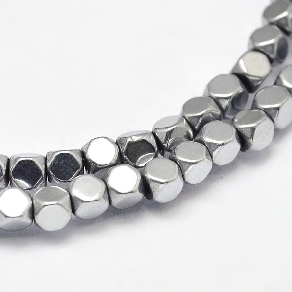 

PandaHall Electroplate Non-magnetic Synthetic Hematite Beads Strands, Faceted Cube, Smooth, Platinum Plated, 2x2x2mm, Hole: 1mm, about...