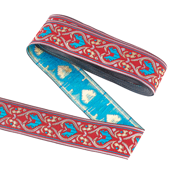 

PandaHall Ethnic style Embroidery Polyester Ribbons, Jacquard Ribbon, Garment Accessories, Floral Pattern, FireBrick, 1-1/4 inch(33mm)..., Red