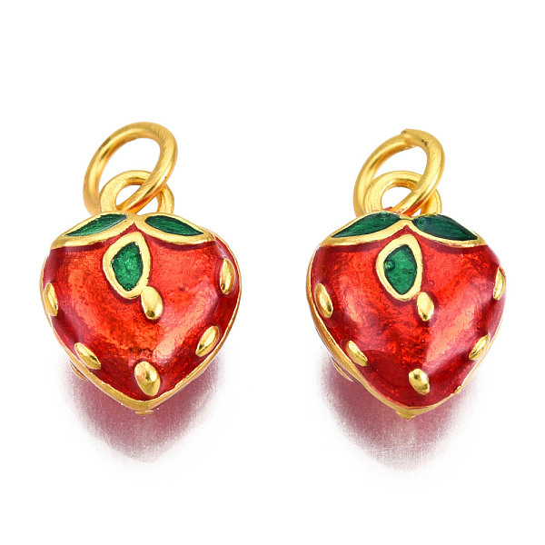 

PandaHall Alloy Enamel Charms, Cadmium Free & Lead Free, with Jump Rings, Matte Gold Color, Strawberry, Red, 12x9.5x6mm, Jump Ring: 5x1mm...