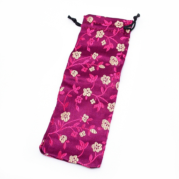 

PandaHall Brocade Drawstring Pouches, Candy Sachet Wallet Jewelry Bag, Medium Violet Red, 23.5~25x8~8.5x0.1cm Cloth Flower