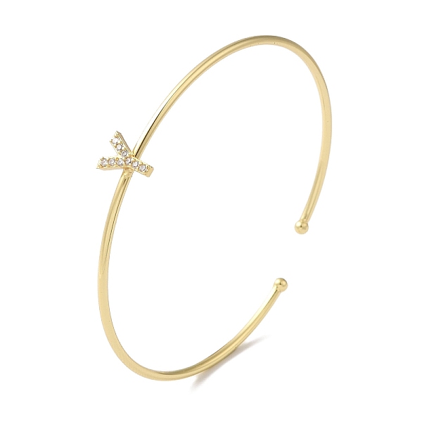 

PandaHall Rack Plating Brass Micro Pave Clear Cubic Zirconia Letter Open Cuff Bangles, Torque Bangles for Women, Real 18K Gold Plated, Lead...