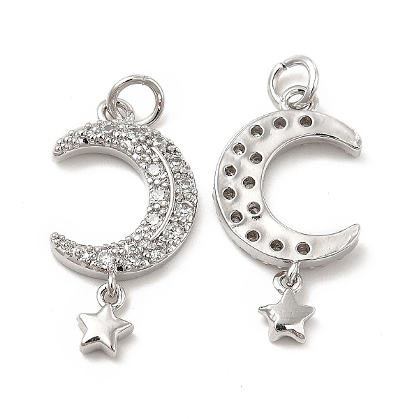 

PandaHall Brass Micro Pave Cubic Zirconia Pendants, with Jump Ring, Moon & Star Charm, Platinum, 23x12x2.8mm, Hole: 2.5mm Brass+Cubic..., Clear