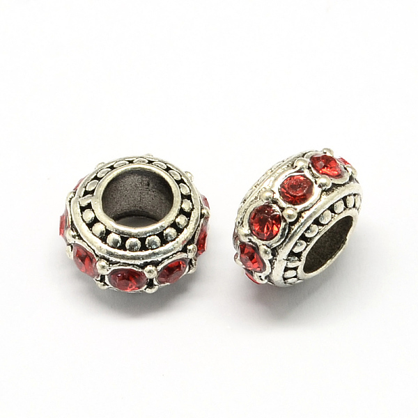 

PandaHall Alloy Rhinestone European Beads, Rondelle Large Hole Beads, Hyacinth, 11x7mm, Hole: 4.5mm Alloy+Rhinestone Rondelle Red