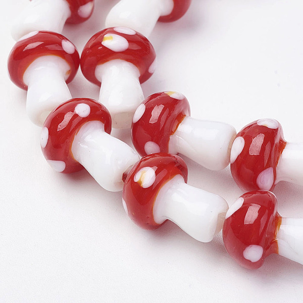 

PandaHall Handmade Lampwork Beads Strands, Mushroom, Red, 11.5~14.5x9~11mm, Hole: 1mm, about 25pc/strand, 13.54 inch(34.4cm) Lampwork...